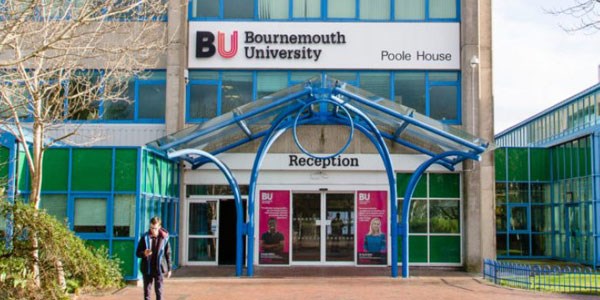 Bournmouth University reception as you walk towards it