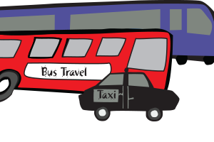Taxi, bus and train