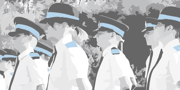 Greyed out image of cadets standing in a line