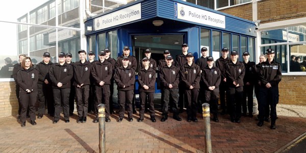 The Dorset Cadets standing outside a Police Station