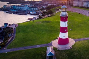 The Plymouth red and white lighthouse