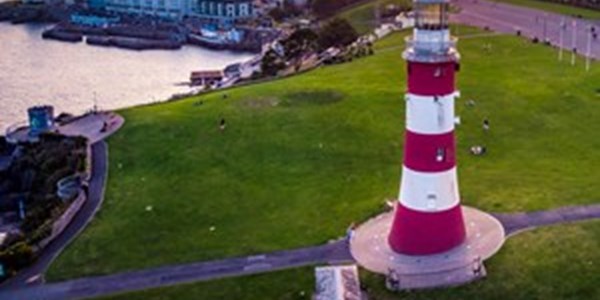 The Plymouth red and white lighthouse