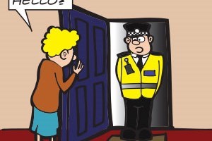 Police officer knocking on the door